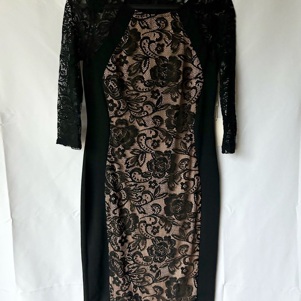 Iris Black and Tan Floral Lace Dress